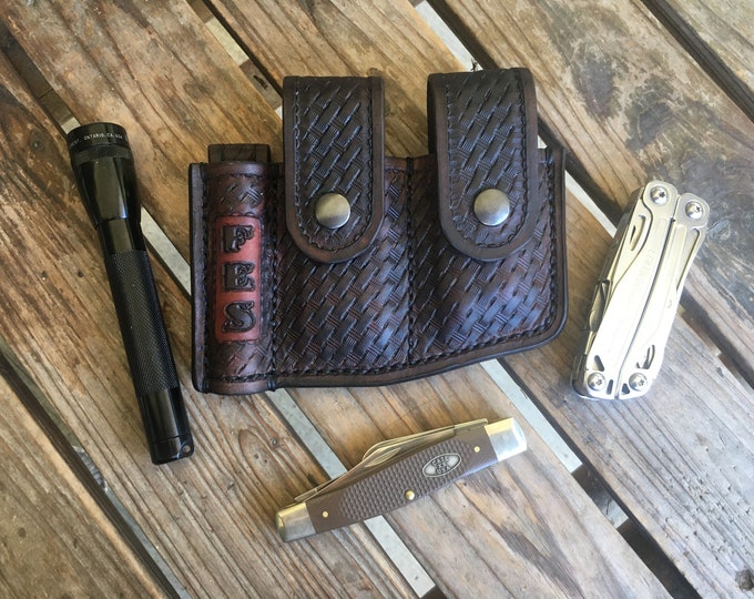 American Made Custom Sheath for 3 EDC Gear (Leatherman Multi Tool, Flashlight, Mag, Olite, Buck, Gerber, Victorinox, Kipex, etc).