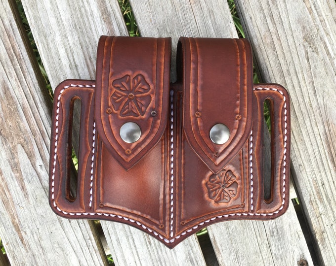 American Made Heavy Duty Leather Sheath for EDC Gear (Buck or other folding knife, Multitool such as Leatherman and Gerber, Flashlight, etc)