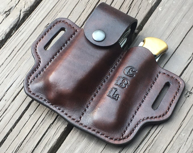 Custom Leather Sheath for Buck 110 and Multitool, optional Bit Set Holder (Leatherman, Gerber Center-Drive Plus, edc), American Made