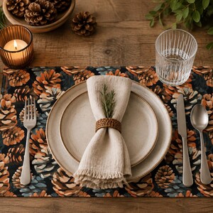 Handbemaltes Tischset mit Tannenzapfenmotiv | Rustikales Tischset aus Baumwolle im Waldstil (45,7 x 35,6 cm)