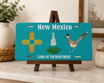 New Mexico Lover Front License Plate, New Mexico Gift, Zia - Yucca - Roadrunner
