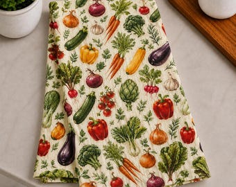 Pano de prato com estampa de vegetais | Pano de chá com vegetais frescos da fazenda | Estampa de vegetais em aquarela | Decoração de cozinha estilo casa de campo | Presente para jardineiro