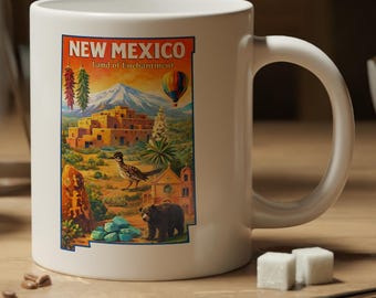 New Mexico Themed Jumbo Mug, 20oz, New Mexico Map, New Mexico Symbols
