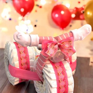 Diaper Tricycle Baby Shower Gift, Baby Shower Centerpiece, Diaper Cake for Boy or Girl, Personalized New Baby Gift Bild 19