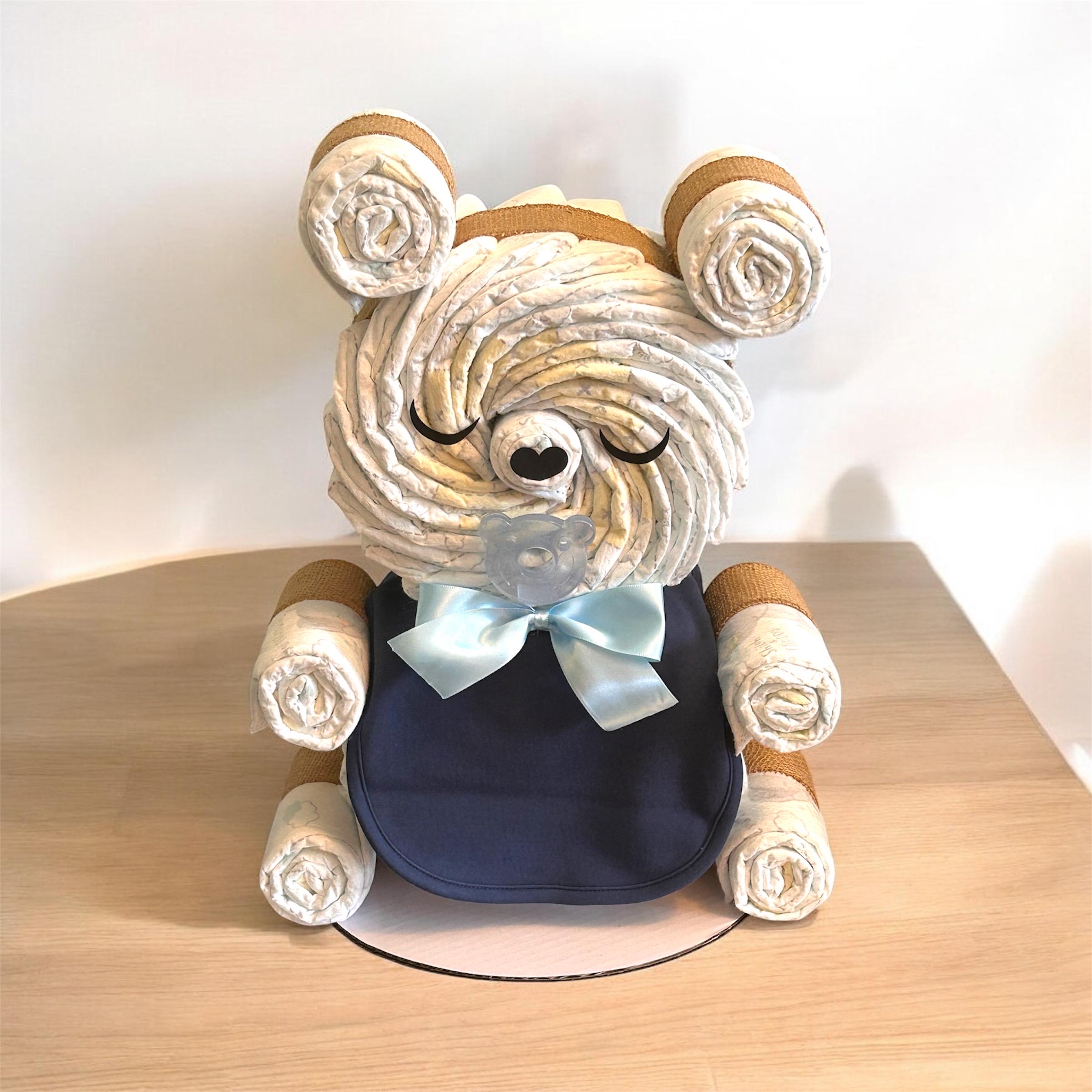 Teddy Bear Diaper Cake – Baby Shower Centerpiece Gift 50 Pampers ...