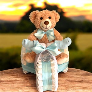 Diaper Tricycle Baby Shower Gift, Baby Shower Centerpiece, Diaper Cake for Boy or Girl, Personalized New Baby Gift Bild 4