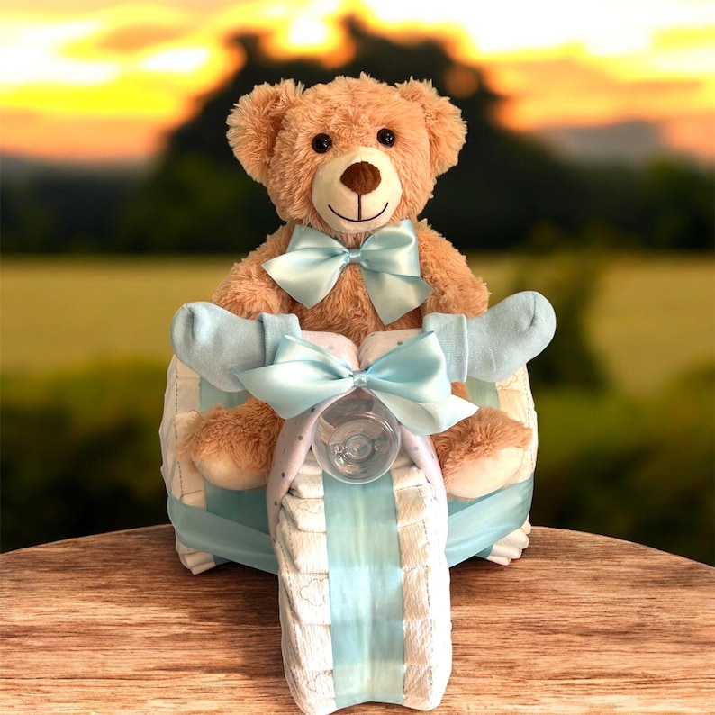 Diaper Tricycle Baby Shower Gift, Baby Shower Centerpiece, Diaper Cake for Boy or Girl, Personalized New Baby Gift Bild 4