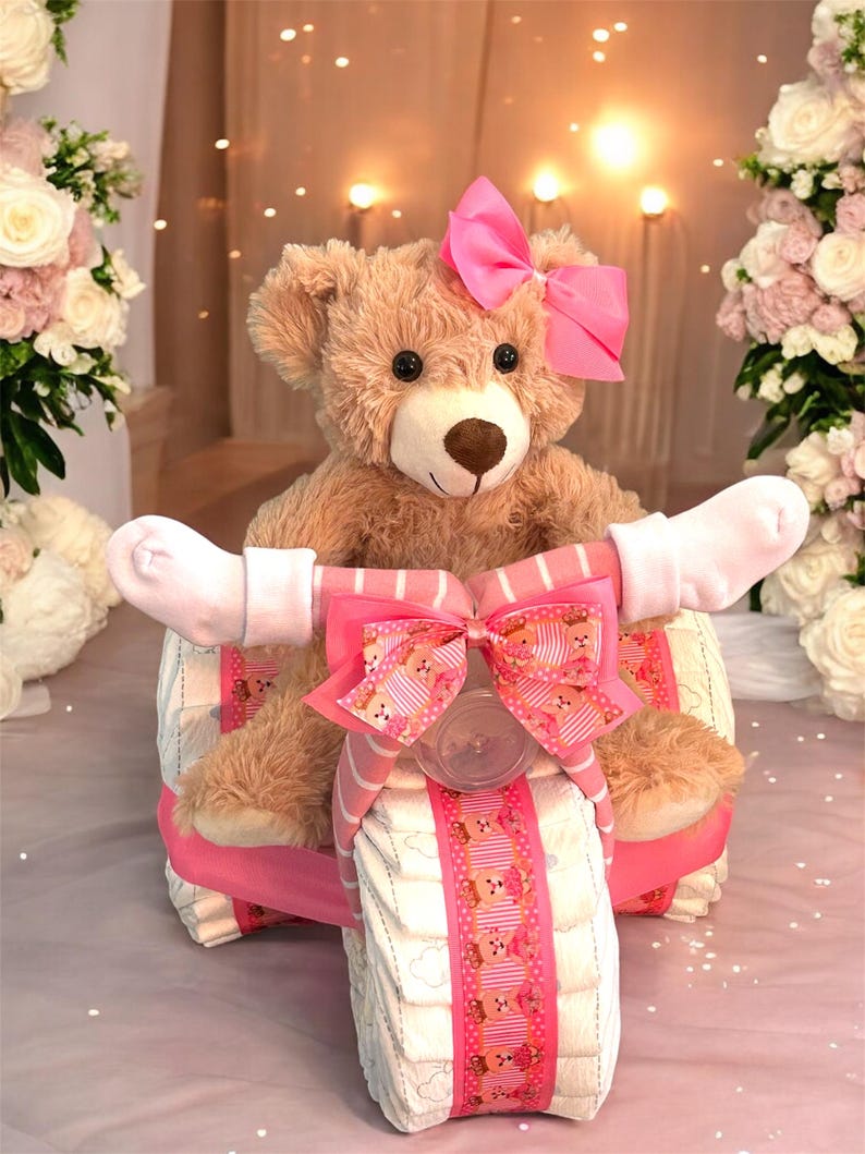 Diaper Tricycle Baby Shower Gift, Baby Shower Centerpiece, Diaper Cake for Boy or Girl, Personalized New Baby Gift Bild 20