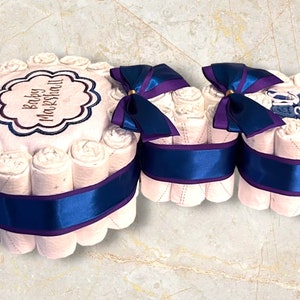 Personalized Diaper Rattle: Embroidered Bib, Baby Shower Centerpiece