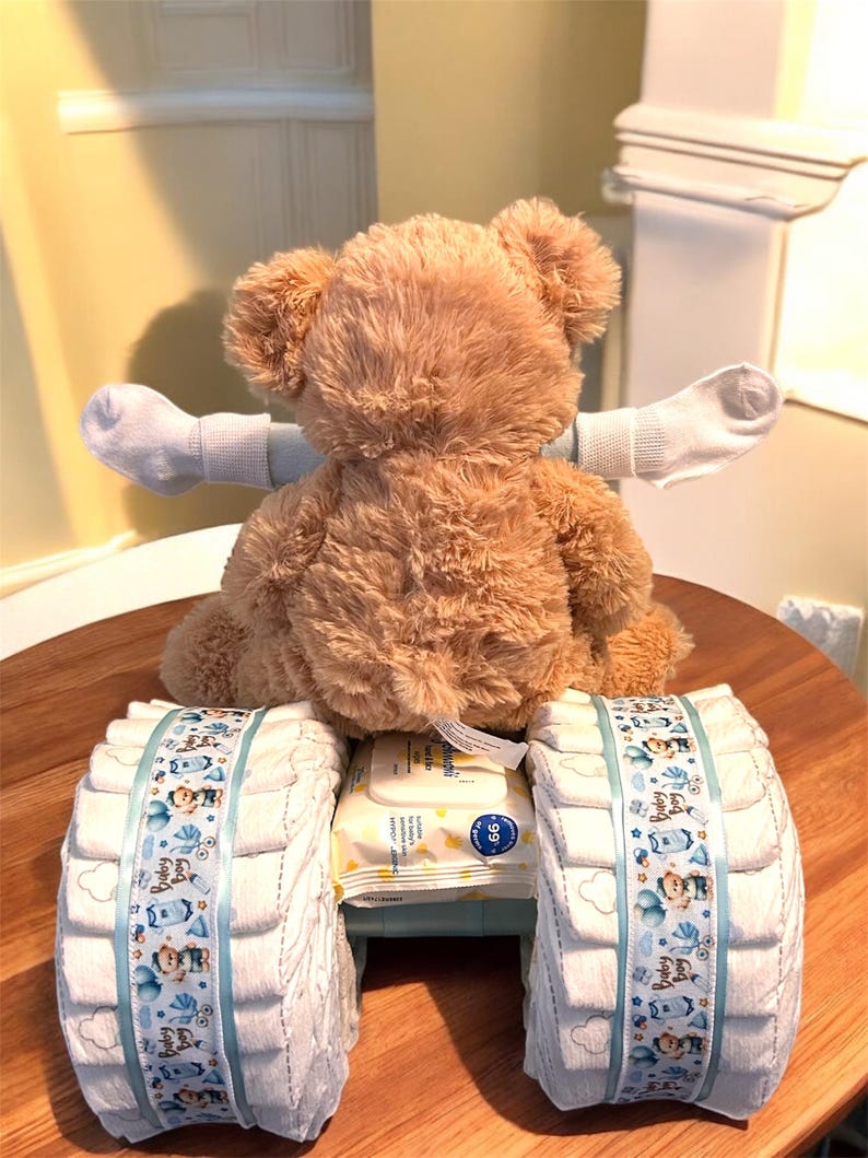 Diaper Tricycle Baby Shower Gift, Baby Shower Centerpiece, Diaper Cake for Boy or Girl, Personalized New Baby Gift Bild 14