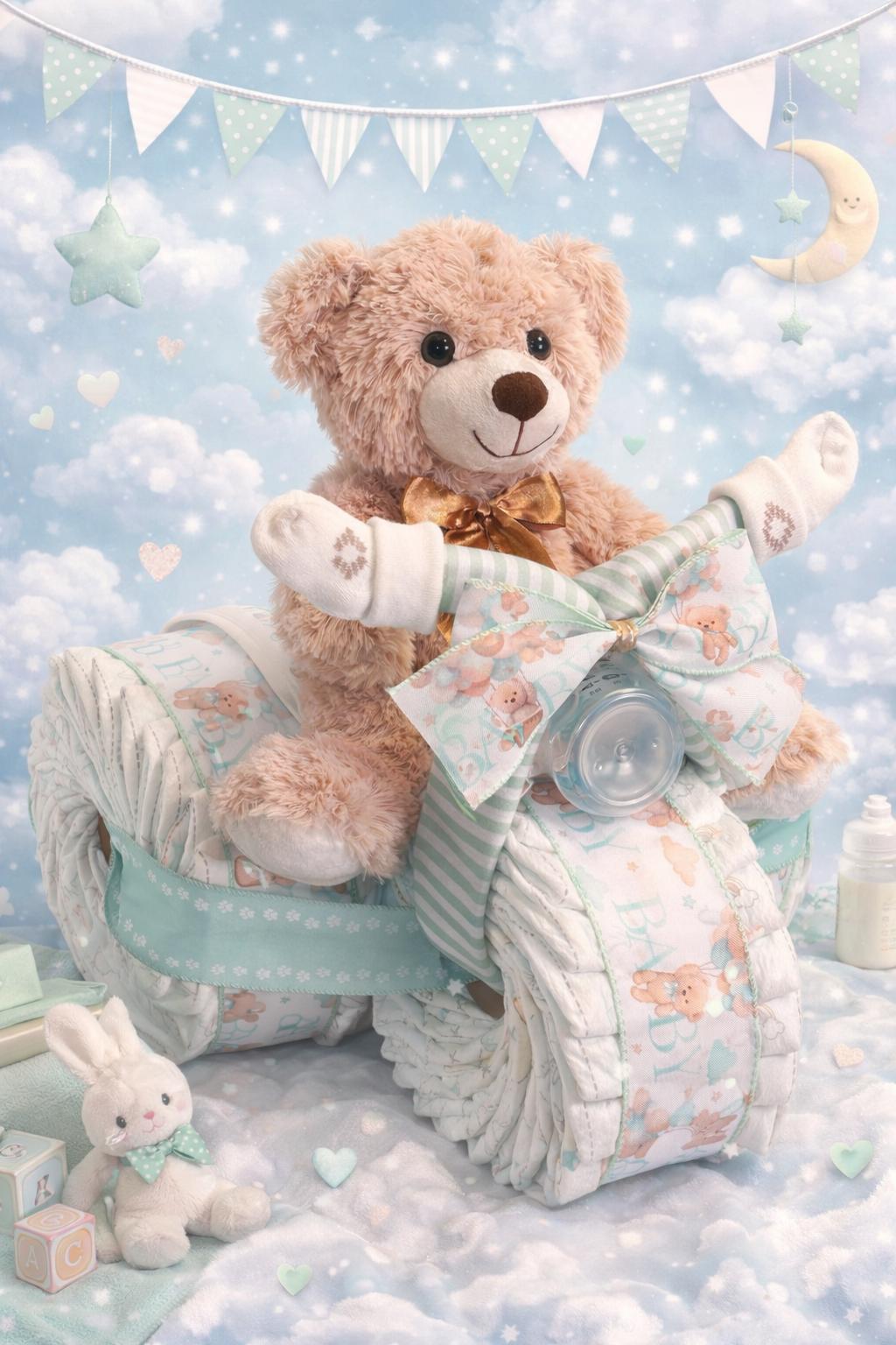 Gender Neutral Teddy Bear Diaper Cake Baby Shower Gift Luxury Baby ...