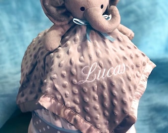 Elephant Diaper cake with security blanket Lovey with diapers  centerpiece for baby shower with embroidery diapers with safari theme