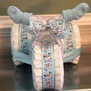 Diaper Tricycle Baby Shower Gift, Baby Shower Centerpiece, Diaper Cake for Boy or Girl, Personalized New Baby Gift Bild 12
