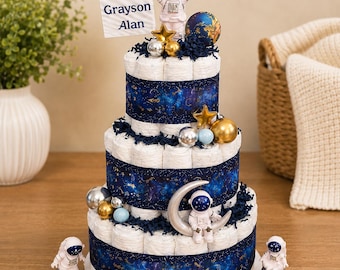 Astronaut-Windeltorte, Weltraum-Thema-Babyparty-Mittelstück, Rakete-Baby-Dusche-Dekor, Weltraum-Baby-Geschenk, Galaxie-Baby-Dusche-Dekoration