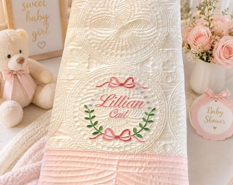 Custom Baby Quilt with Name, Personalized Embroidered Baby Blanket, Cotton Heirloom Quilt for Newborn, Baby Shower Gift for Boy or Girl