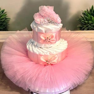 Ballerina Diaper Cake with Tu Tu opptional Tiara and shoes for Baby Gift Pink Tutu Baby Shower Centerpiece Baby Girl Gift Newborn Gift Idea