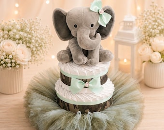 Pink & Camo Elephant Diaper Cake Baby Shower Centerpiece Baby Girl Diaper Cake Gift Elephant Nursery Decor Safari theme diaper cake