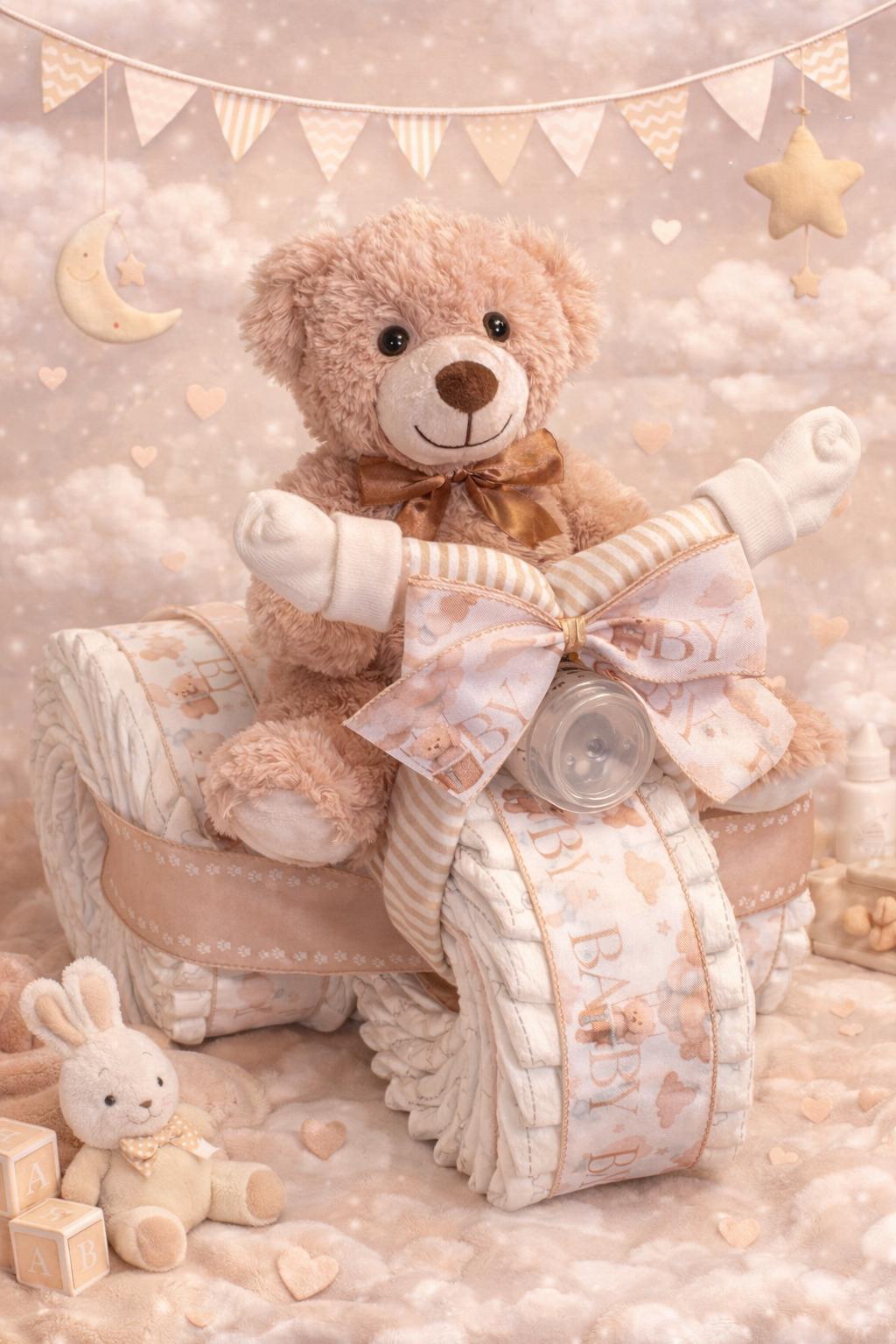 Gender Neutral Teddy Bear Diaper Cake Baby Shower Gift Luxury Baby ...