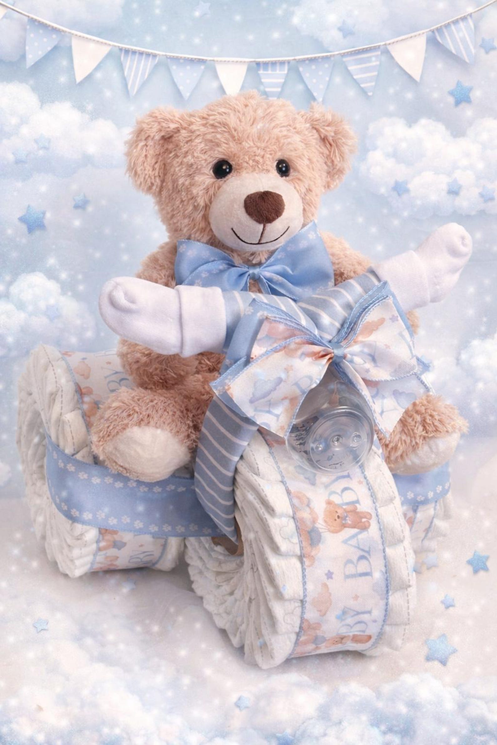 Gender Neutral Teddy Bear Diaper Cake Baby Shower Gift Luxury Baby ...
