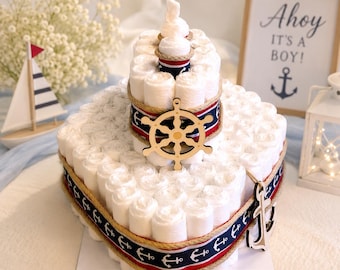 Nautical Diaper Sailboat Cake: Custom Baby Shower Centerpiece