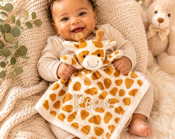 Personalized Lovey: Giraffe elephant fox Embroidered Baby Security Blanket