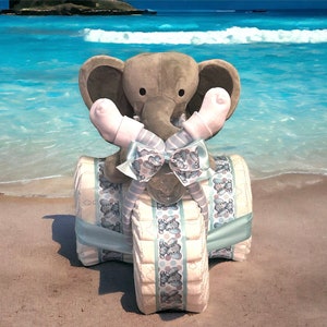 Adorable Diaper Trike – Baby Shower Gift | Teddy Bear Tricycle Diaper Cake | Handmade Baby Gift Diaper cake with elephant tricycle 3 wheeler