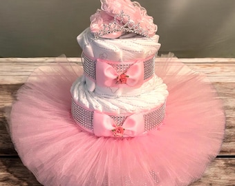 Ballerina Diaper Cake: Pink Tutu, Tiara, Baby Shower Centerpiece