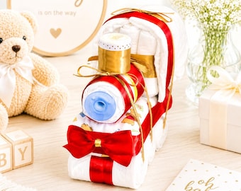 Centro de mesa para baby shower con forma de tren de pañales, regalo personalizado para baby shower, regalo para mamá primeriza, decoración para baby shower, regalo personalizado para bebé.