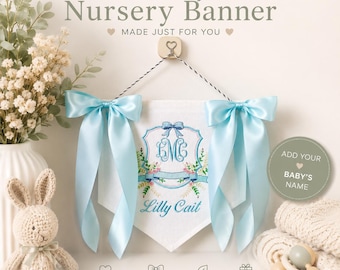 Banner personalizado bordado con el nombre del bebé, monograma personalizado, decoración para la habitación del bebé, regalo para baby shower, adorno de pared para la habitación del bebé, letrero personalizado con el nombre del bebé