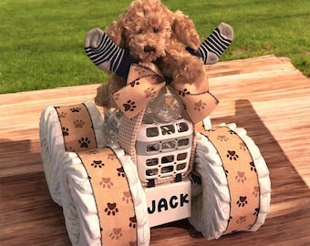 Puppy Diaper Cake 4 Wheeler, Baby Shower Gift