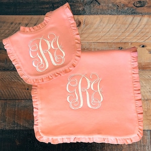 Bib and Burp Cloth with name baby girl Bib and Burp cloth gift for new baby with embroidery