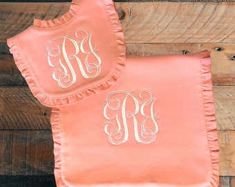 Bib and Burp Cloth with name baby girl Bib and Burp cloth gift for new baby with embroidery