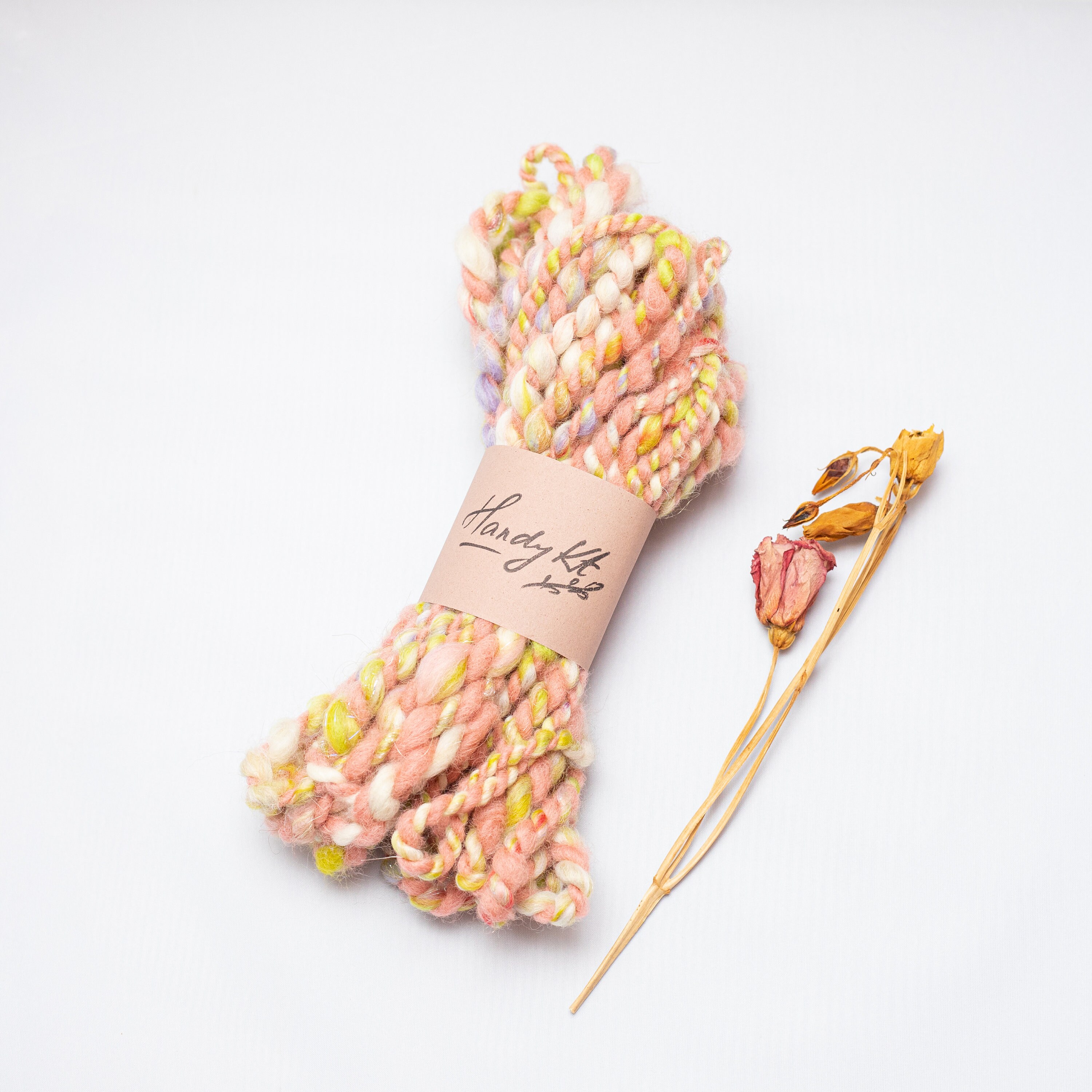 Blue Weaving pink and mustard wool handspun art yarn bundle textile and art crafts fiber pack.