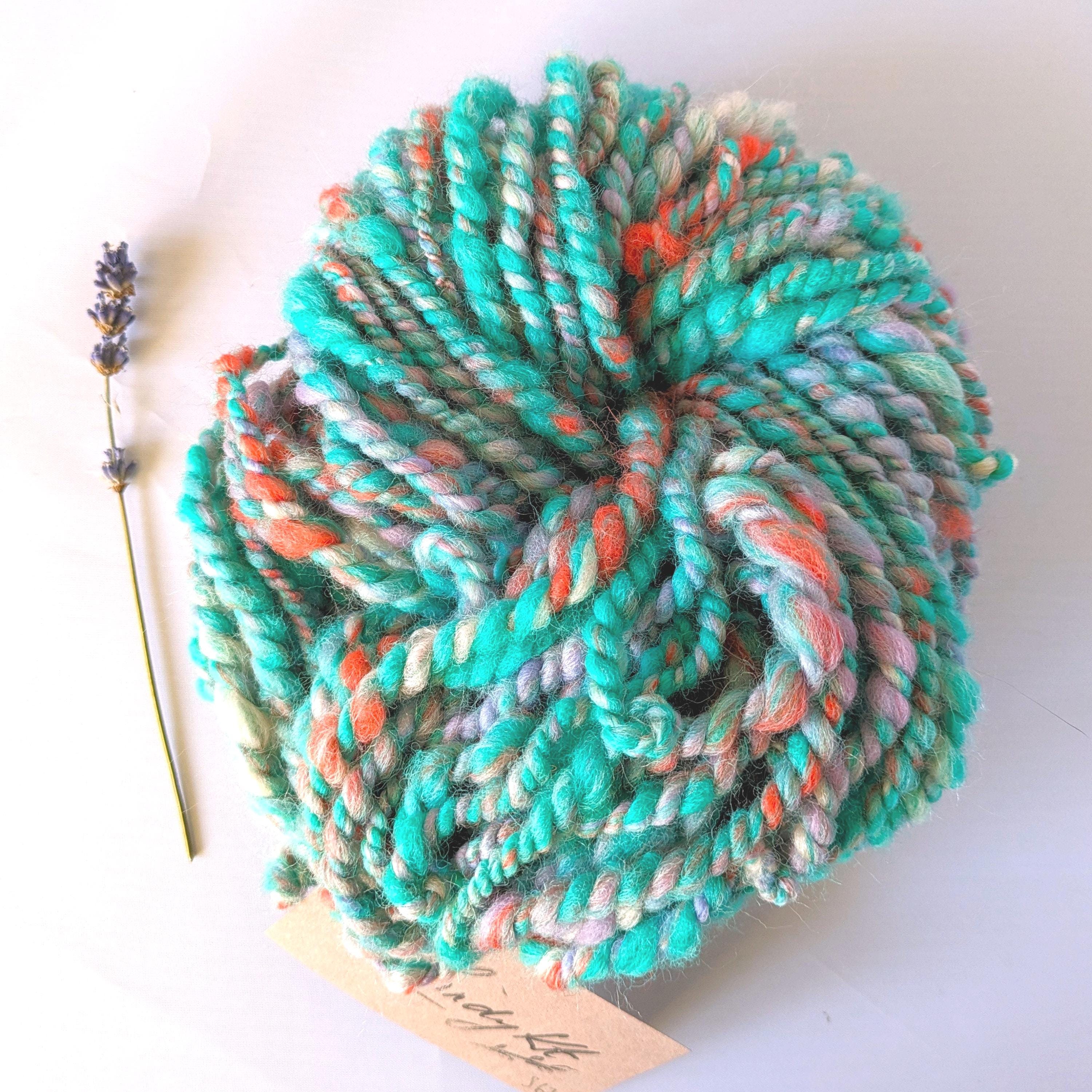 Lilac Rust Teal Lilac and Rust Handspun 2ply Art Yarn for Weaving, Textile and ...
