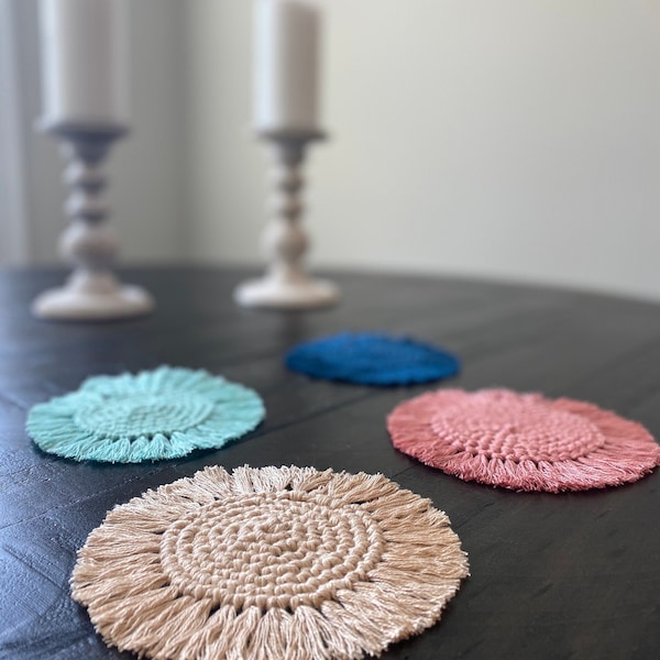 Crochet Boho Coasters, Crochet, Crochet Home Decor, Drink Ware, Crochet Coasters, Fringe Coasters, House Warming Gift, Handmade