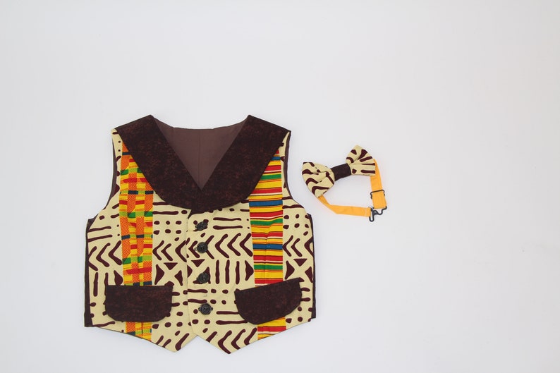 Bold Yellow & Brown Little Boys African Print Vest Bow Tie Etsy