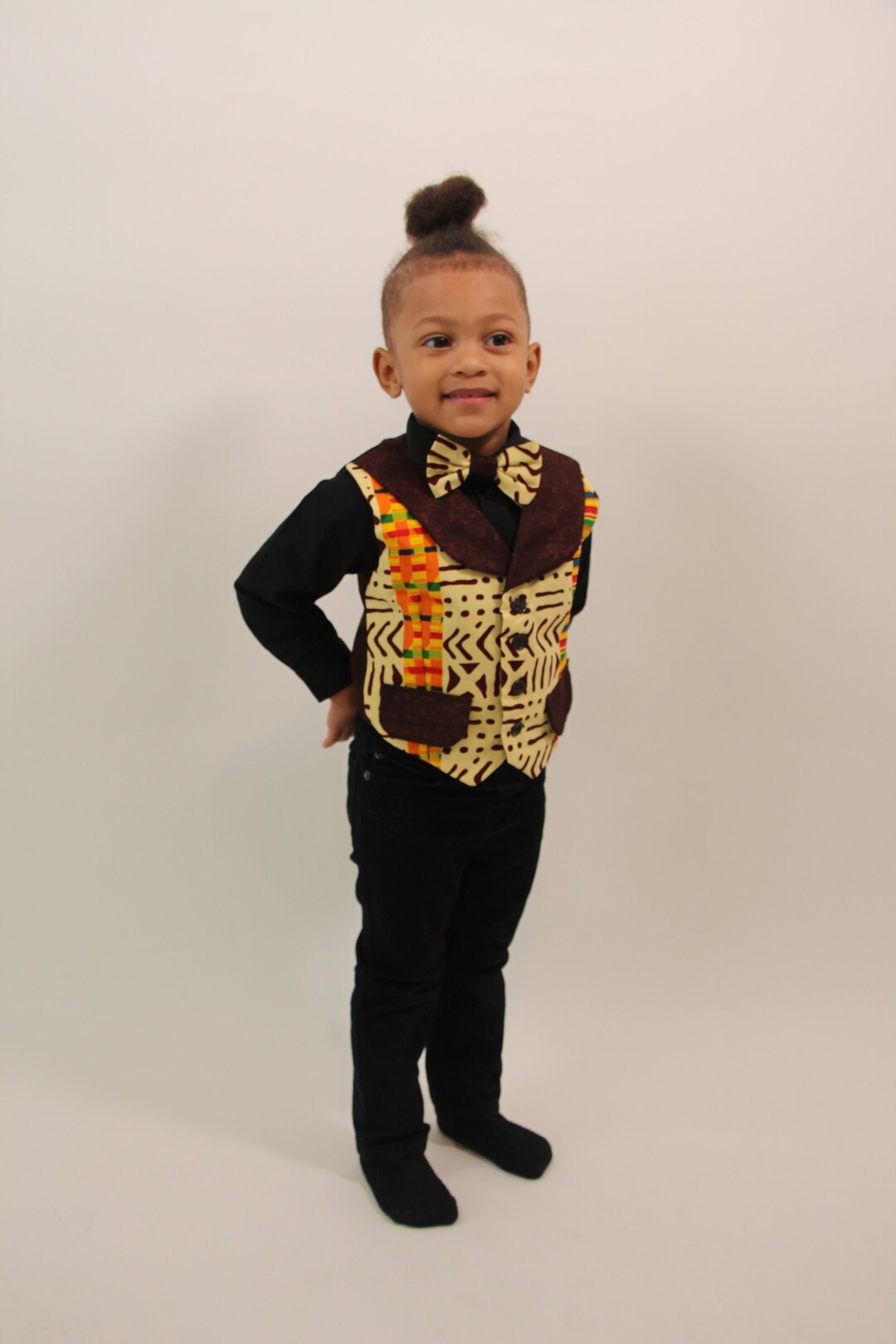 Bold Yellow & Brown Little Boys African Print Vest Bow Tie Etsy