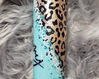 Cheetah Print Glitter Tumbler: Personalized Stainless Steel Epoxy Cup