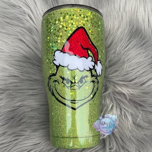 The Grinch tumbler | Christmas tumbler | Stainless steel | Custom tumbler | Glitter tumbler | Gift for her | Epoxy tumbler