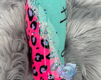 Cheetah Print Glitter Tumbler: Personalized Stainless Steel Epoxy Tumbler