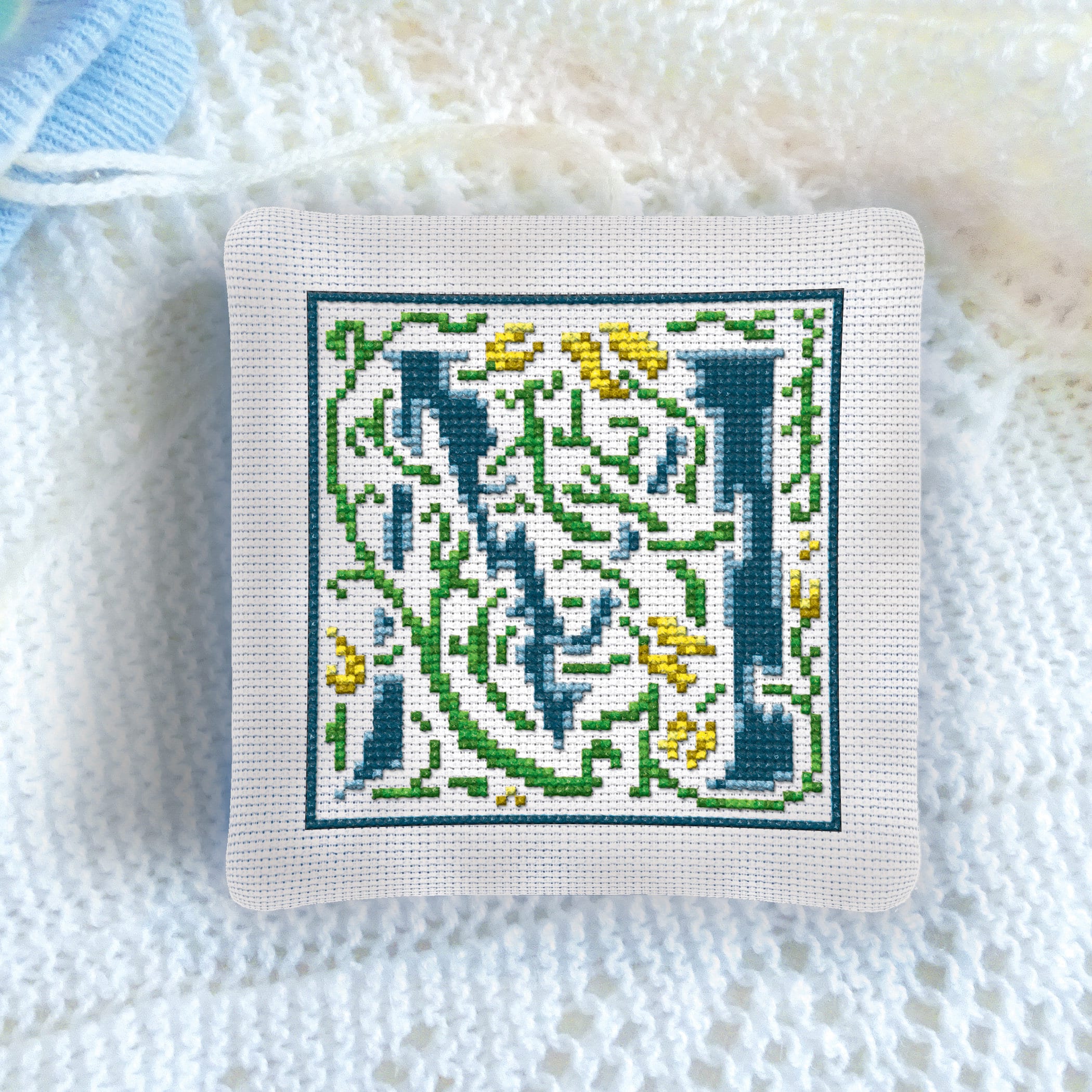Cross Stitch Pattern for the Initial 'M' in the Style of William Morris