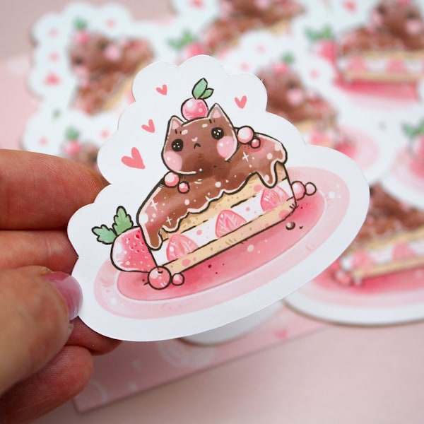 Cafelini Strawberry Chocolate Short Cake - PAPER or VINYL Sticker