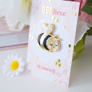 Adorable bee "Beelinda" enamel pin - bee-lieve in yourself