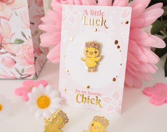 Adorable Chick Enamel Pin with Rhinestone -  Good Luck Charm - Unique Gift Idea