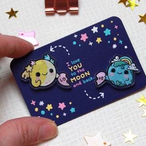 Cute gift - Moonie and Earth - I love you to the moon and back - Acrylic Pins set - 2 pcs.
