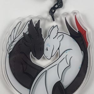 How to Train Your Dragon Nightfury & Lightfury 3.5 inch Acrylic Charm Keychain Toothless Dragon