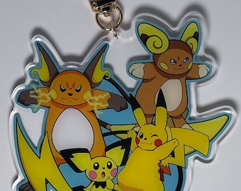 Pichu Pikachu Raichu Alolan Raichu Evolution Keychain Charm