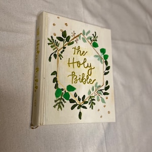 SALE White with Greenery hand painted Bible