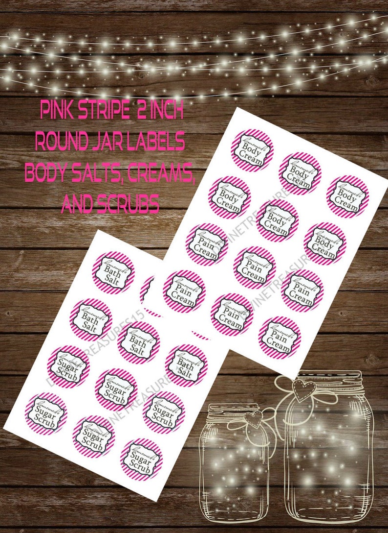 round labels jar labels make and take diy printable instant download avery labels bath salts sugar scrub body creams pink stripes make jar labels
