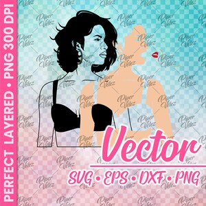 May include: A digital illustration of two women with black hair. One woman is wearing a black bra and the other is wearing a white bra. The image is in a vector format and includes the text "Vector" and "SVG &bull; EPS &bull; DXF &bull; PNG".
